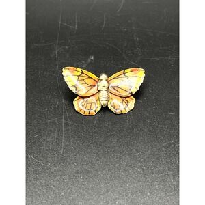Gold Tone Enamel Butterfly Moth Brooch Pin Orange Yellow Insect Women 1.5"